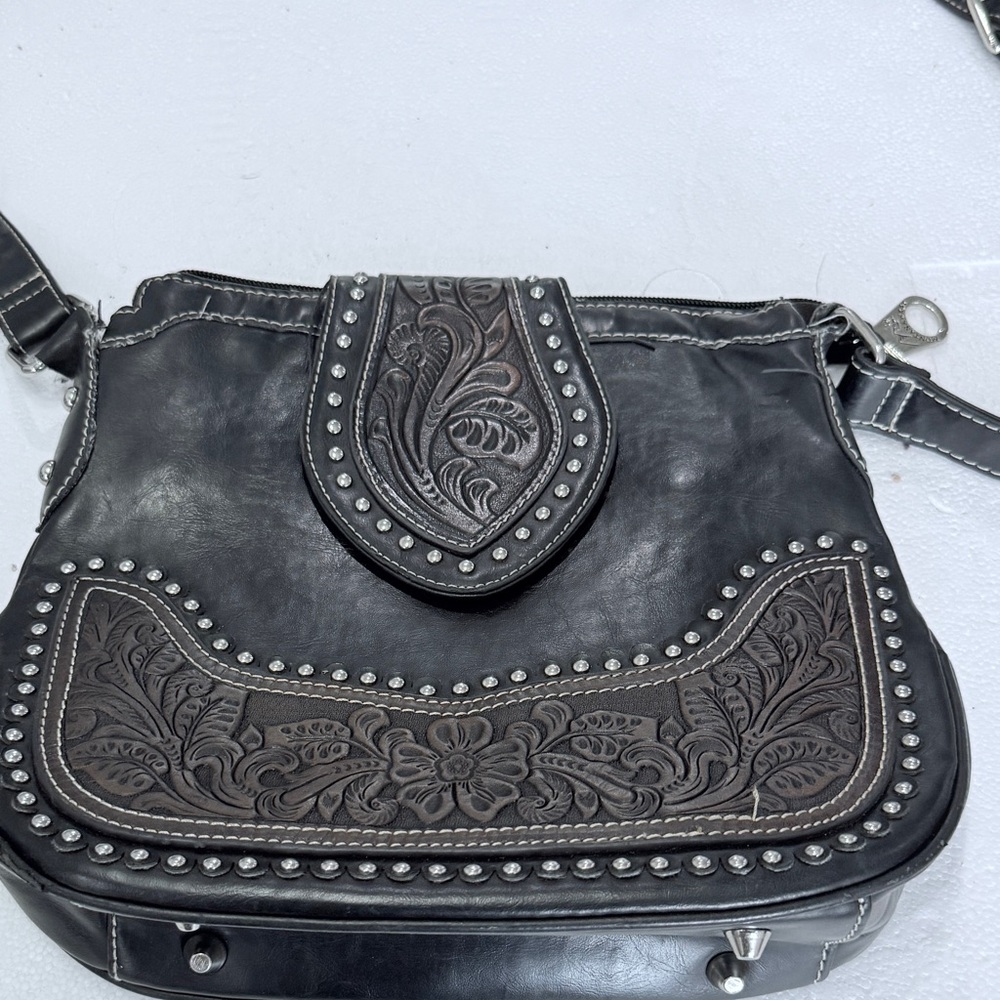 Black Embossed Leather Shoulder Bag